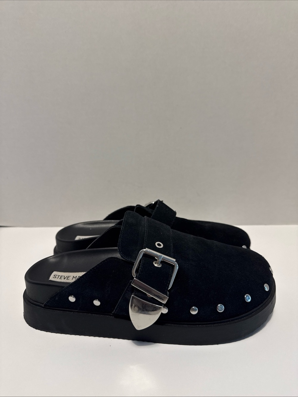 Steve Madden Cherrie platform black suede clogs ladies 8.5